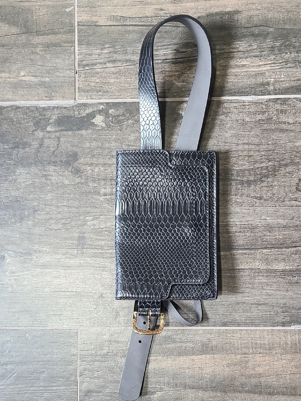 Black Textured Faux Leather Belt Bag